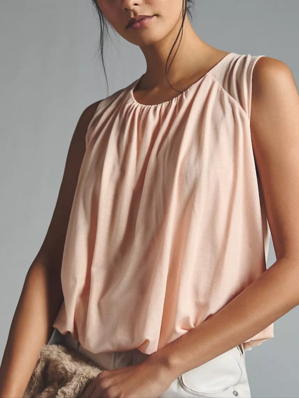 Anthropologie Shimmer Bubble Blouson Top in Blush